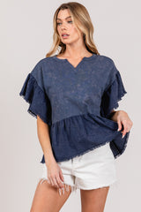 SAGE + FIG Women's Ruffle Sleeve Washed Cotton Blouse – Chic Short Sleeve Top