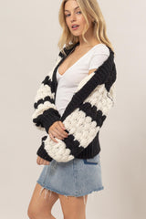 HYFVE Scallop Striped Open Front Long Sleeve Cardigan - Cozy & Chic Layering Essential