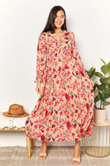 Elegant Double Take Floral Frill Trim Flounce Sleeve Maxi Dress