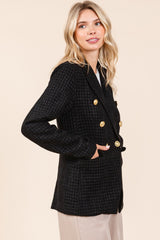 Mittoshop Women's Double-Breasted Plaid Blazer - Classic Long Sleeve Design