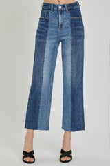 RISEN Women's Mid-Rise Two-Tone Jeans with Pockets - Fashionable & Versatile
