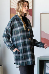 Heimish Plaid Hooded Cardigan with Button Down Long Sleeves