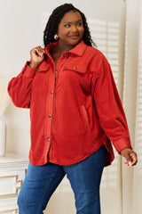 Heimish Cozy Girl Full Size Button Down Shacket with Trendy Puff Sleeves