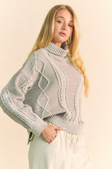 Davi & Dani Women's Cable-Knit Turtleneck Sweater with Dropped Shoulders - Cozy & Chic