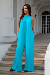 Trendy Sleeveless Jumpsuit with Tie Back & Cutout Design - Double Take