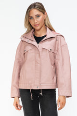 Trendy PU Leather Zip-Up Jacket with Adjustable Drawstring Hem | How Dare U