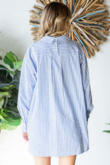 First Love Women's Striped Button Down Shirt with High-Low Hem - 100% Cotton