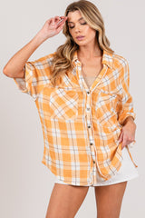 SAGE + FIG Women's Plaid Button-Up Shirt with Side Slits - 100% Cotton