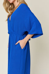 Double Take Full Size Surplice Wide Leg Jumpsuit with Pockets - Chic & Comfortable