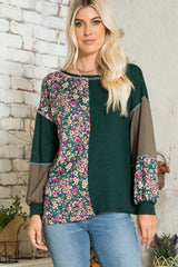 Celeste Women's Full Size Floral Color Block T-Shirt with Exposed Seams