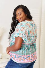 Chic Floral Tie-Neck Short Sleeve Blouse for Women - Versatile & Feminine