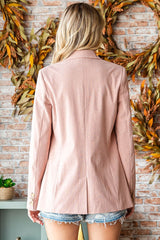 First Love Women's Full Size Corduroy Blazer with Flap Pockets - Chic, Comfortable, & Versatile