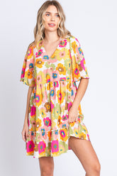 GeeGee Floral V-Neck Mini Dress with Ruffle Hem - Women's Spring/Summer Fashion