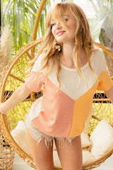 BiBi Women's Round Neck Color Block Short Sleeve T-Shirt - Stylish & Comfortable