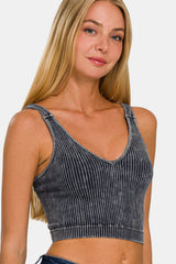 Zenana Washed Ribbed Cropped V-Neck Tank Top - Trendy & Versatile