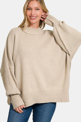Zenana Side Slit Oversize Sweater - Trendy & Comfortable Knitwear