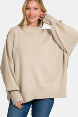 Zenana Side Slit Oversize Sweater - Trendy & Comfortable Knitwear