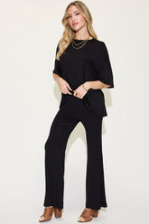 Women's Bamboo Drop Shoulder T-Shirt & Flare Pants Set - Basic Bae Collection