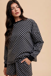 Trendy Checkered Round Neck Top & Drawstring Shorts Set - Annie Wear
