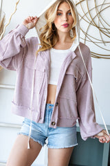 Reborn J Contrast Hooded Ribbed Jacket with Button Down - Chic & Versatile Outerwear