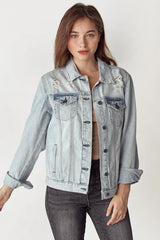 RISEN Distressed Denim Button-Up Jacket - Edgy Urban Style