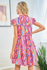 First Love Full Size Ruffle Cap Sleeve Tiered Dress - Chic Printed Design