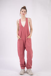 Trendy VERY J Plunge Neck Sleeveless Jumpsuit with Pockets - Chic & Versatile