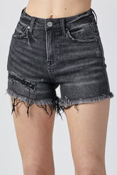 RISEN Women's Raw Hem Denim Shorts with Pockets - Trendy Summer Wardrobe Essential