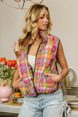 BiBi Quilted Washed Plaid Vest with Snap Closure | Cozy Fall Layering Essential