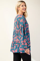 Celeste Women's Tiered Floral V-Neck Long Sleeve Blouse - Elegant & Chic