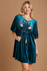 Umgee Women's Embroidered Velvet Mini Dress with Tassels - Perfect for Special Events