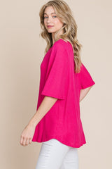 BOMBOM Women's Round Neck Waffle Knit T-Shirt - Soft, Stylish, and Versatile