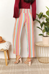 Chic Striped Smocked Waist Pants with Pockets for Versatile Wear