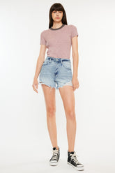 Kancan Distressed High Waist Denim Shorts with Pockets - Stylish & Comfortable
