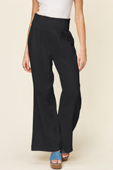 Double Take Full Size Smocked Waist Wide Leg Cotton Pants