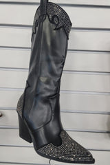 Weeboo Women's Western Boots with Chunky Heel & Rhinestone Decor - Stylish & Comfortable