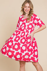 BOMBOM Women's Flower Print Ruched Dress | Vibrant & Comfortable