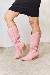 Forever Link Knee High Cowboy Boots for Women - PU Leatherette Low Heel Western Style
