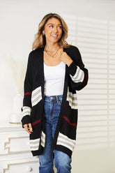 Trendy Striped Rib-Knit Open Front Cardigan - Comfort & Style