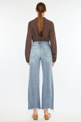 Kancan Women's High Rise Slim Wide Leg Jeans - Light Wash Denim