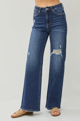 RISEN Women's High Rise Distressed Wide Leg Jeans - Trendy & Comfortable