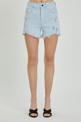 RISEN High Rise Distressed Denim Shorts - Trendy Summer Wardrobe Essential