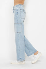 Judy Blue Full Size High Waist Straight Cargo Jeans - Trendy Utility Style with Versatile Pockets