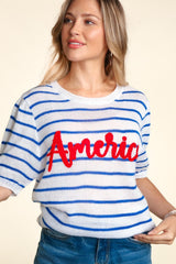 Trendy Haptics Letter Embroidery Striped Knit Top - Versatile & Stylish