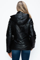 How Dare U Unisex Zip-Up Puffer Jacket with Removable Hood & Functional Pockets - Warm Pleather Outerwear