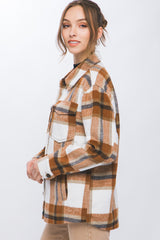 Love Tree Women's Plaid Button-Up Shacket - Cozy Shirt Jacket for Fall