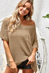 BiBi V-Neck Short Sleeve Knit Top - Elegant and Versatile Sweater for Women