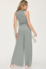 Trendy Ribbed Tank & Wide Leg Pants Set - Full Size, Stylish & Comfortable