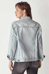 RISEN Distressed Denim Button-Up Jacket - Edgy Urban Style