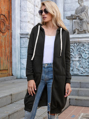Full Size Zip-Up Longline Hoodie with Pockets | Trendy Outerwear